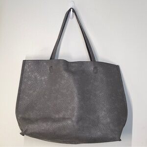 Gray Floral Embossed Tote Bag